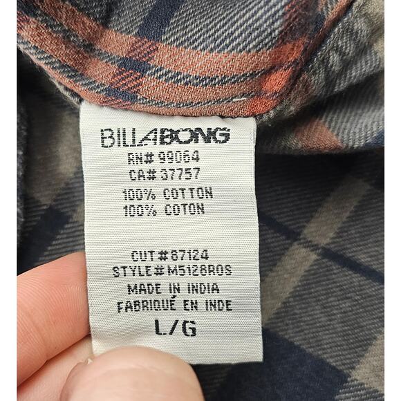 NWT Billabong sz L ( slim fit) plaid flannel lumberjack light y2k 90s blue NEW - Picture 5 of 7